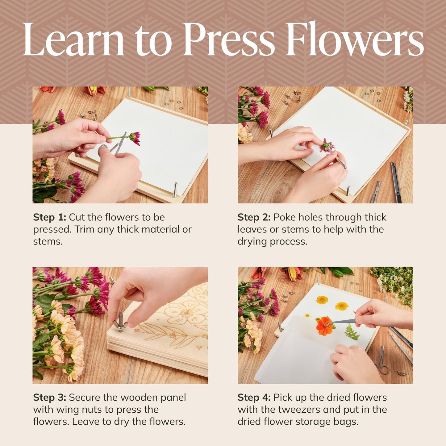DIY Gift Kits Flower Press Kit - 20 Layers - 2 Sets of 10x10 Inch Wooden Panels - Easy Dried Flower Crafting and Preservation - Adult Beginner Gift Set