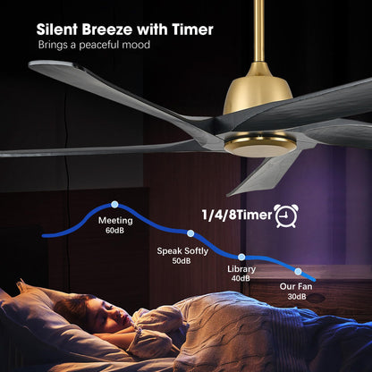LVYEAYOU 60" Black and Gold Ceiling Fan No Lights, Remote and APP Control, 6-speed Reversible, Quiet DC Motor, Wood Ceiling Fans for Bedroom, Living Room, Office, Outdoor Patio
