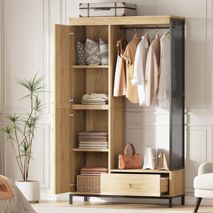 IDEALHOUSE 78.9 in Armoire Wardrobe Closet with Drawers, Wood Wardrobe Cabinet with Shelves and Hanging Rod,Clothing Storage Cabinet for Bedroom, Space-Saving Storage System for Entryway