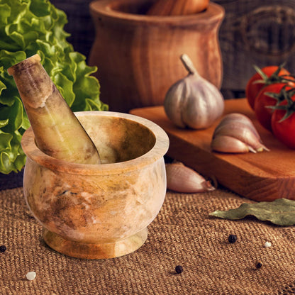 Heavy Duty Polished Hard Stone Mortar and Pestle, Natural Stone Grinder for Spices, Pastes, Herbs, Seasoning (Haldi)