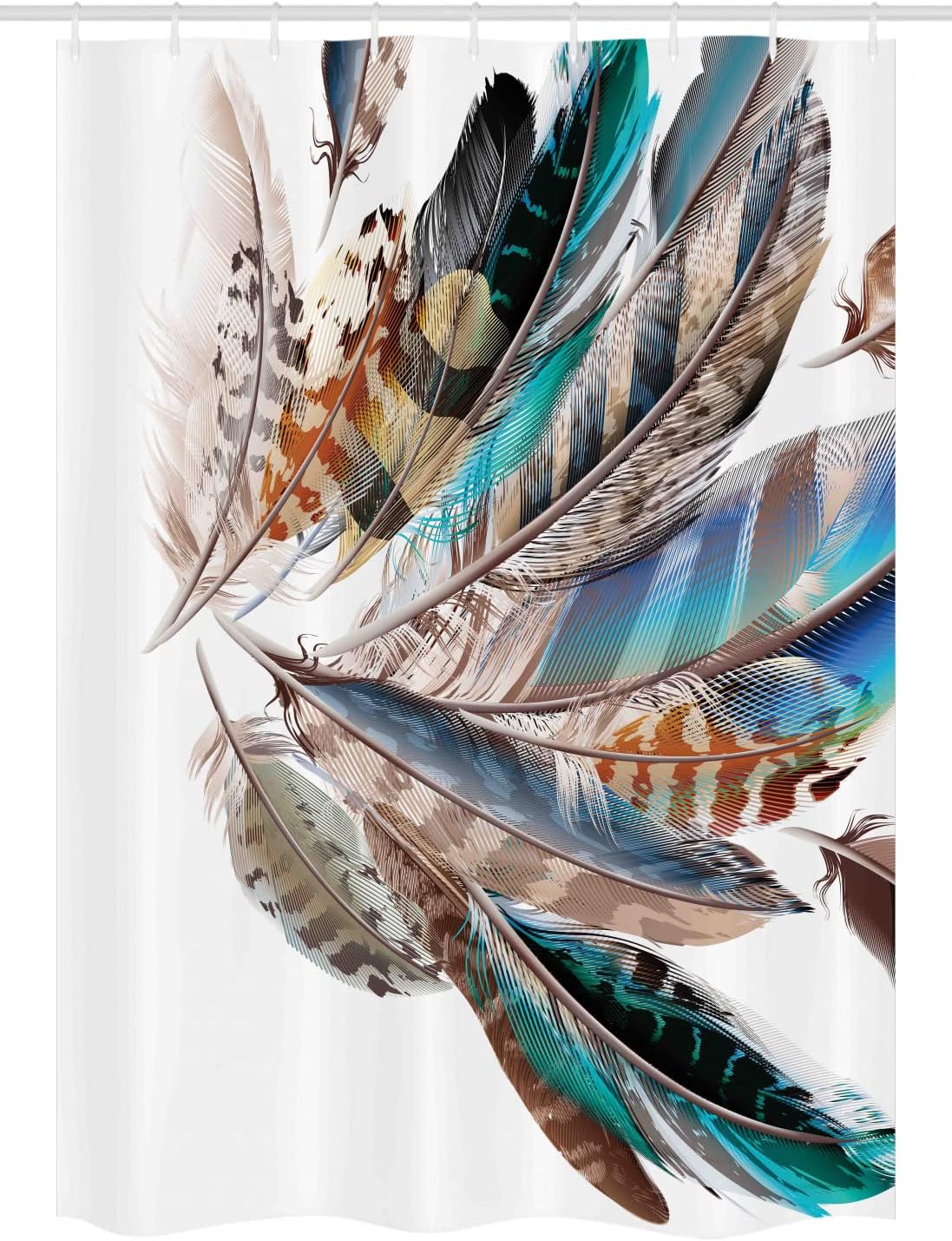 Ambesonne Feathers Stall Shower Curtain, Bird Feathers Print, Fabric Bathroom Decor Set, 54" X 78", Teal Brown