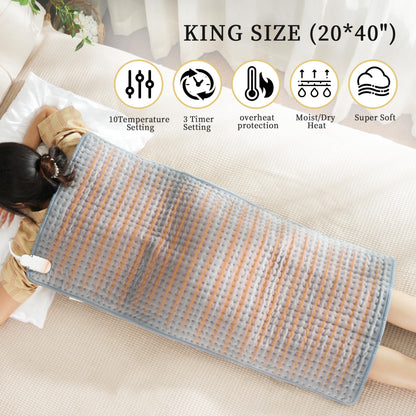Large Heating Pad,TOPSOSO 20"x40" Extra Large Heating Pad for Back Pain Relief Electric Heating for Period Cramps Shoulders Pain Relief Moist/Dry Heat 10 Heat Setting Auto Shut Off Gift for Women Men