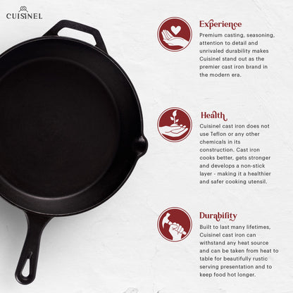 Cuisinel 12‑Inch Cast Iron Skillet – Pre‑Seasoned Frying Pan with Assist Handle & Silicone Handle Holder – Oven, Stovetop, Grill & Campfire Safe Cookware – PFAS & PFOA‑Free