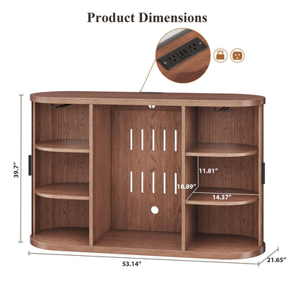 Jocoevol 53" Fluted Coffee Bar Cabinet with Sliding Doors, Wine Bar Cabinet with Charging Station & Glass Holder, Modern Liquor Whiskey Buffet Sideboard for Dining Room, Living Room, Kitchen (Walnut)
