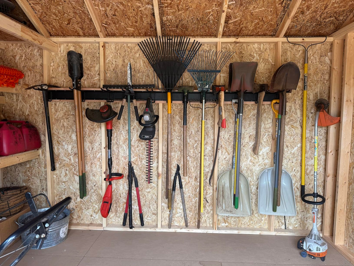 Aking Ace Garage Tool Organizer Wall Mount - Garden Tool Organizer Heavy Duty 48" Storage Rack with 6 Adjustable Hooks, Holds 350lbs, Yard Tool Hanger for Shed Organization