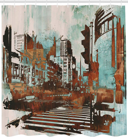 Ambesonne Grunge Shower Curtain, Urban Cityscape Abstract Acrylic Paint Style, Cloth Fabric Bathroom Decor Set with