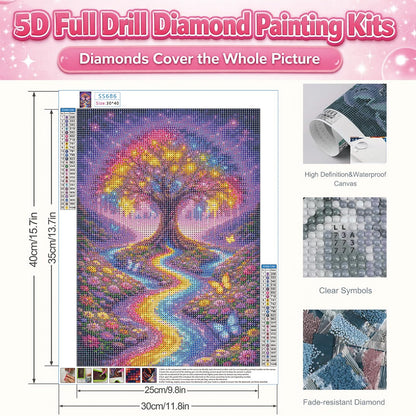IOHEFY Rainbow Tree of Life Diamond Painting 12 x 16 Inch Full Drill Acrylic Diamond Art DIY Crystal Rhinestone Fantasy Landscape Artwork Nano Pearlescent Canvas Wall Decor Gift