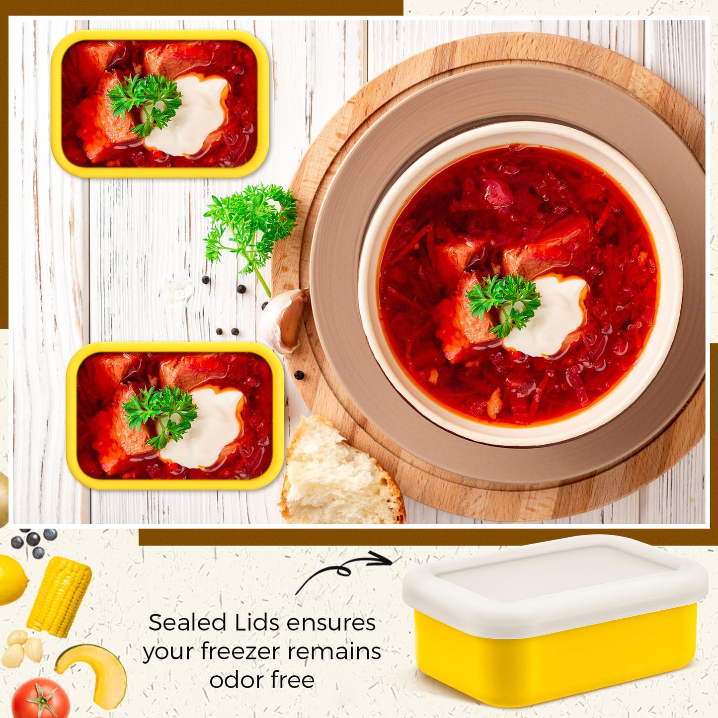 Nuogo 8 Pcs 1 Cup Silicone Freezer Containers with Lid Soup Freezer Molds Silicone Soup Containers Rectangle Trays Reusable Food Preserving Tray Ice Trays for Soups Sauces Stews(Yellow)
