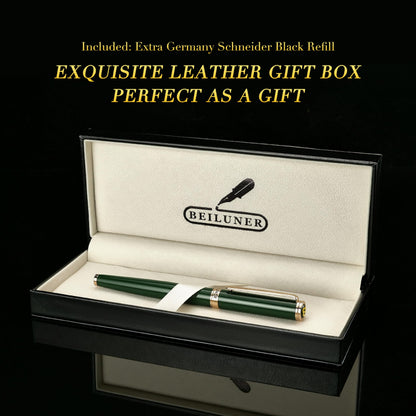 BEILUNER Luxury Rollerball Pen, Stunning Green Lacquer with 24K Gold Trim,Noble and Elegant Designs,Schneider Ink Refill, Best Gift Set for Men & Women, Refillable, Executive Writing, Nice Pens
