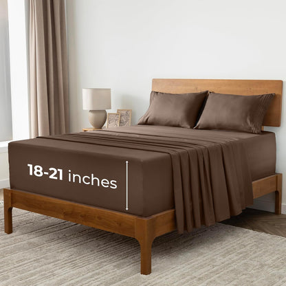 Mellanni Extra Deep Split King Sheets - Hotel Luxury, Ultra Soft & Cooling Bedding - 5 PC Set in Brown