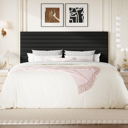 SHA CERLIN King Size Platform Bed Frame with Adjustable Headboard, Velvet Upholstered Bed with Under-Bed Storage, Modern Horizontal Channel Tufted, Wood Slats Support, No Box Spring Needed, Black
