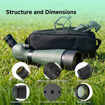 SVBONY SV28 100mm Spotting Scope, with Upgrade Tripod & 3-Axis Phone Adapter, Precise adjustment Aluminum Phone Adapter, Bold, elevable, 360° Adjustable Tripod, Scope for Target Shooting Bird Watching