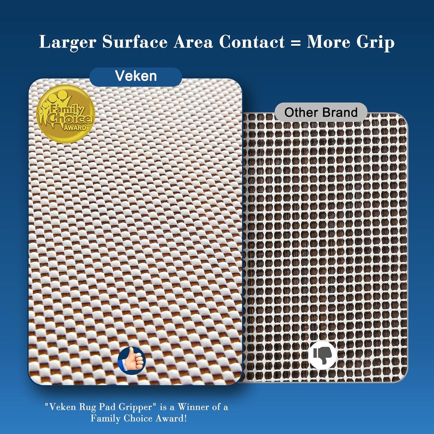 Veken Rug Pad Gripper - Non-Slip 6x9 Ft Mat for Hardwood & Tile Floors | Thick Anti-Skid Design