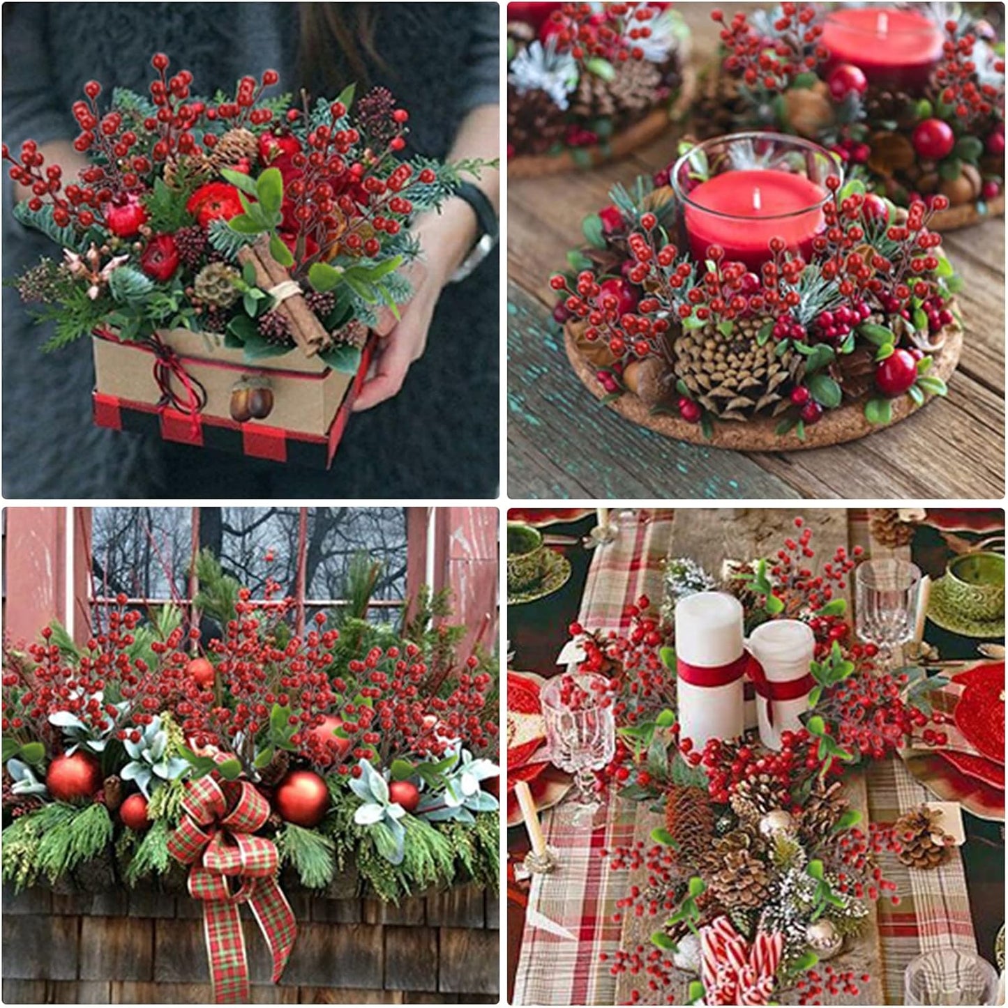 Felice Arts 6 Pack Christmas Picks, Artificial Red Berry Stems, Fake Holly Berries for Xmas Tree Ornaments