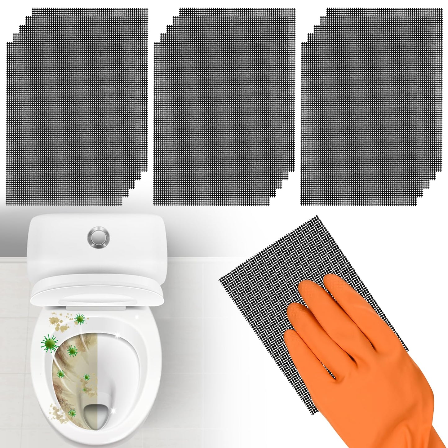 Yncotte Cleaning Screen, 5.5x4 Inch Upgraded Toilet Cleaner Hard Water 15PCS Toilet Ring Remover Abrasive Grit Mesh Pads for Bowls Griddle Household Stain Calcium Deposits Carbon Rust Scrubber