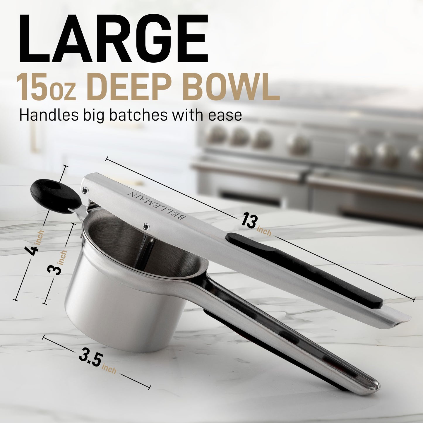 Bellemain Large Potato Ricer 15oz – Heavy Duty Stainless Steel Potato Masher for Smooth Mashed Potatoes, Baby Food & Gnocchi Maker