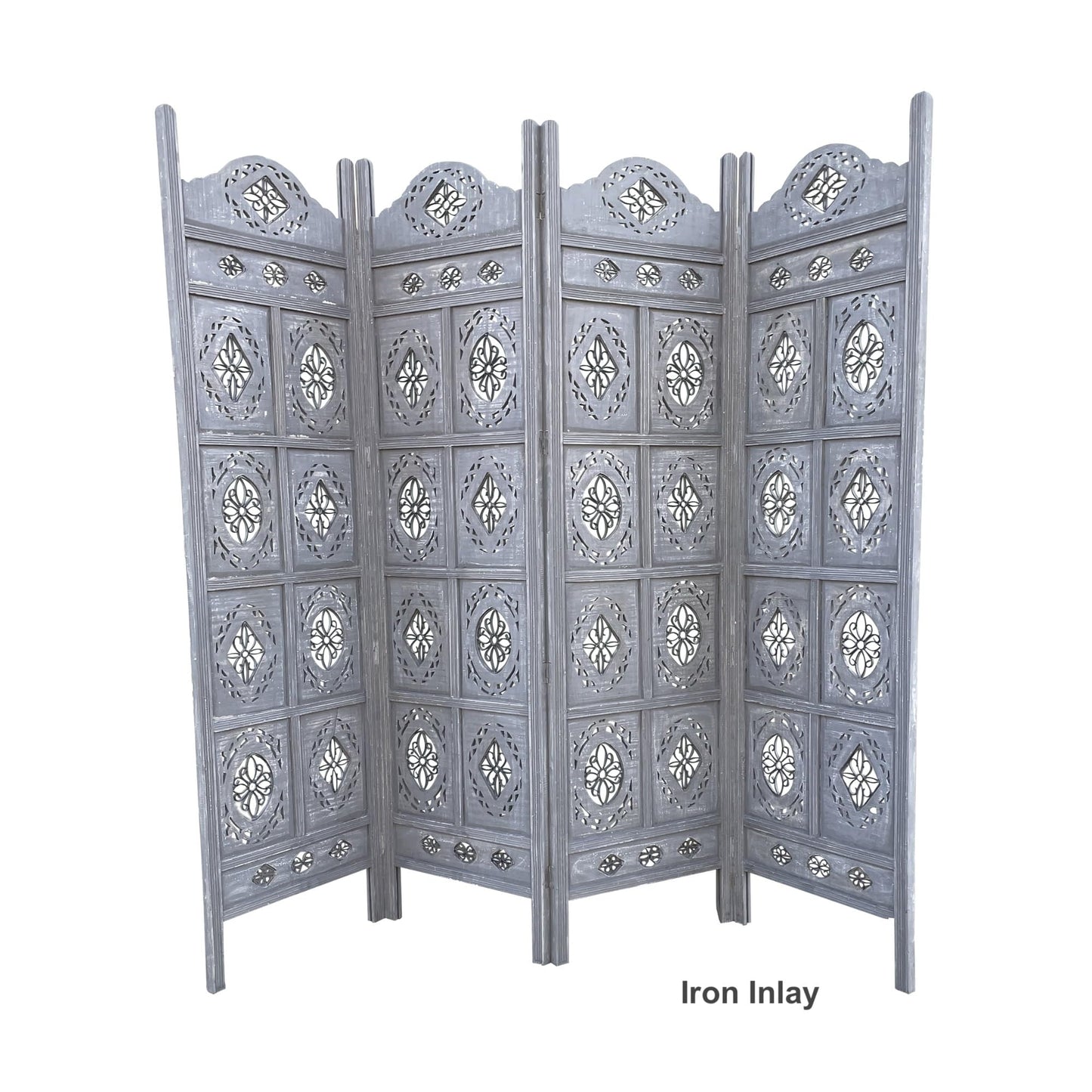 Hand Crafted 4-Panel Wood Divider, Multi-Panel Privacy Screen (Box Floral)