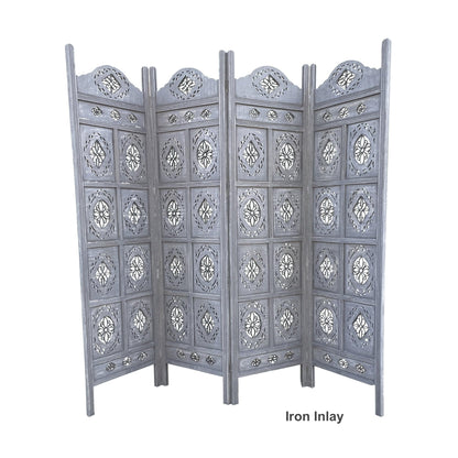 Hand Crafted 4-Panel Wood Divider, Multi-Panel Privacy Screen (Box Floral)