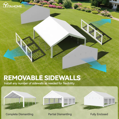 YITAHOME 20x20 ft Party Tent Heavy Duty Wedding Event Shelters Outdoor Upgraded Galvanized Canopy with Large White Roof, Removable PVC Sidewalls & 2 Storage Bags