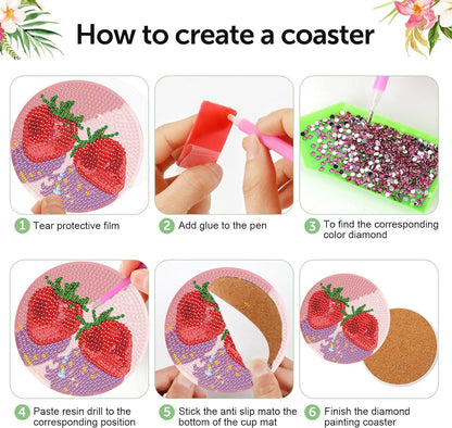 croshom Fruits Diamond Art Coasters Kits, 8 Pieces Diamond Painting Coasters with Holder, Diamonds Art Disco Ball Coaster Kits, 5D DIY Diamonds Arts Painting Kit for Adults Gift