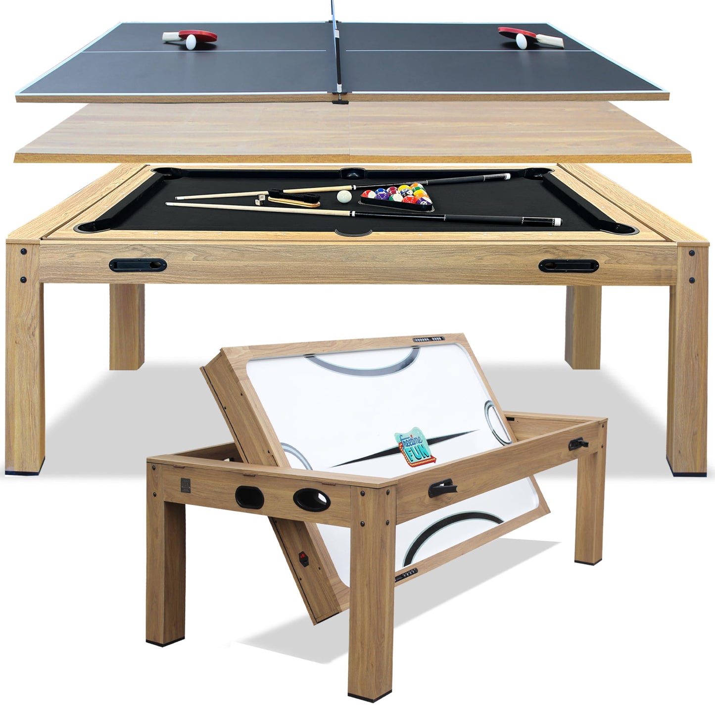 7ft Multi Game Table 4 in 1 Pool Table Ping Pong Table Air Hockey Combo Game Table Includes All Accessories for Game Room & Family