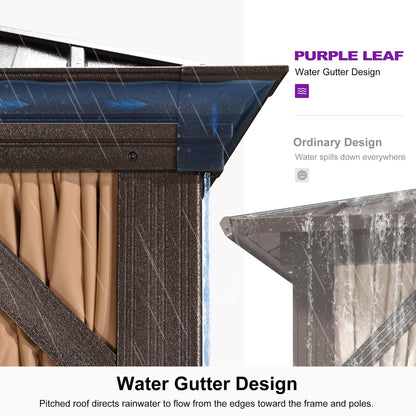 PURPLE LEAF 10' X 12' Hardtop Gazebo Canopy for Patio Deck Backyard Heavy Duty Outside Sunshade with Netting and Curtains Outdoor Permanent Metal Pavilion