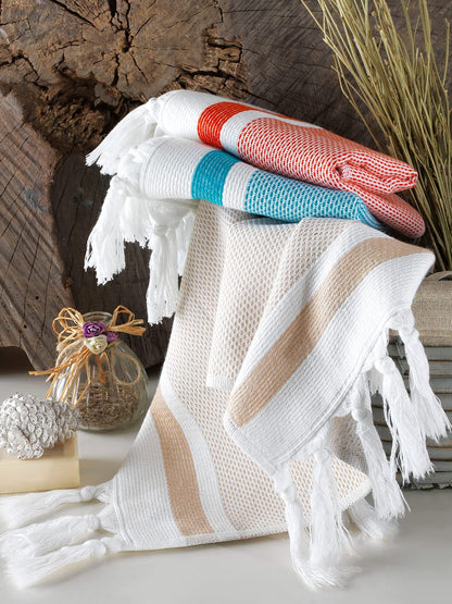 sea me at home Turkish Hand Towels for Bathroom, Kitchen Towels Decorative Set of 2, Luxury Turkish Cotton Dish Tea Towels 14 x 30 Inches for Bohemian, Rustic, and Farmhouse Decor (Beige)