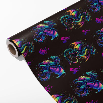 Altarho Dragon Wrapping Paper Roll for Kids Boys Women Men - Neon Dragon Print Mythic Gift Wrap Sheets for Birthday Adult Anime Party Supplies Total 28.5sq.ft