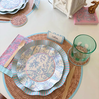 Lilly Pulitzer Party Supplies for 8 People, Pool/Dinner Party Decorations, Table Settings for Summer with Plates, Placemats, Napkins, Coasters (Palm Beach Playground)