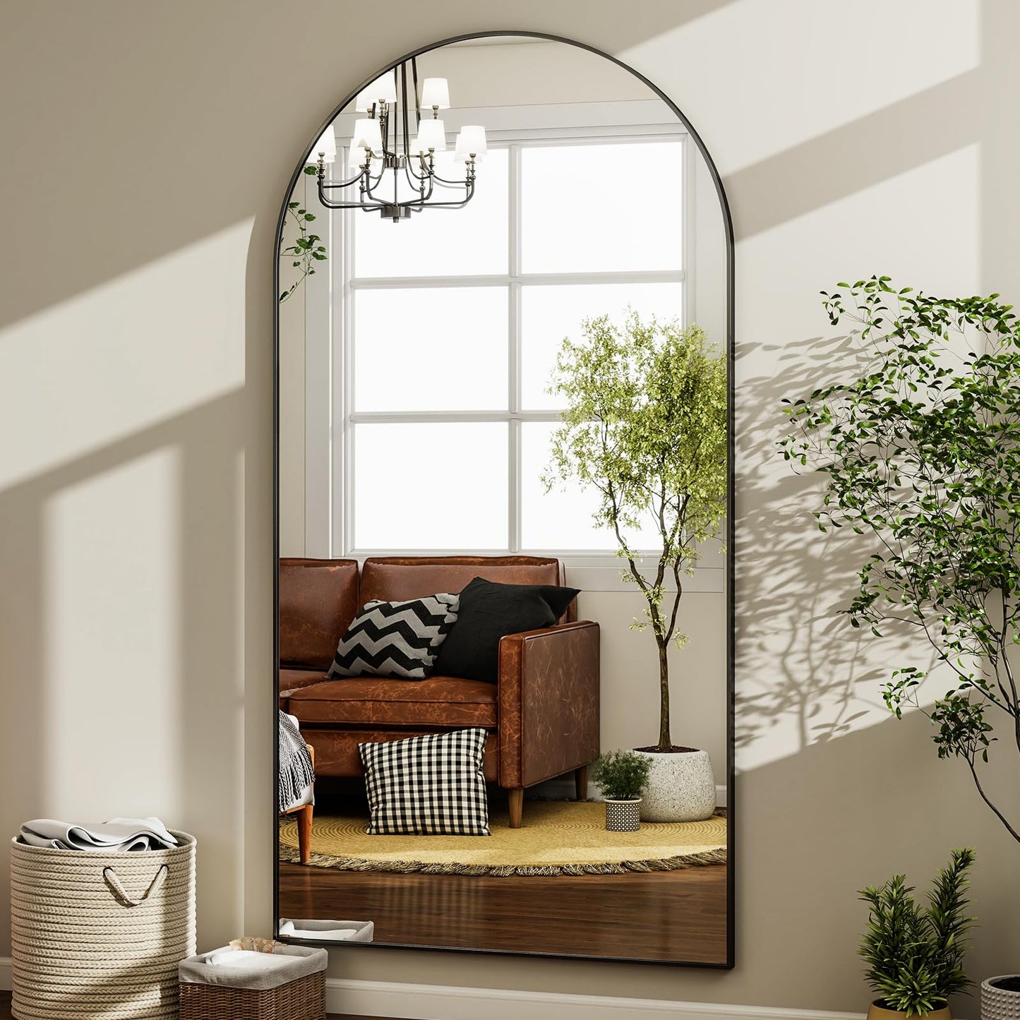 HARRITPURE 76"x46"Full Length Mirror - Arch Floor Mirrors with Aluminum Alloy Frame Free-Standing Wall Mounted or Leaning Large Bedroom Dressing Mirror,Black
