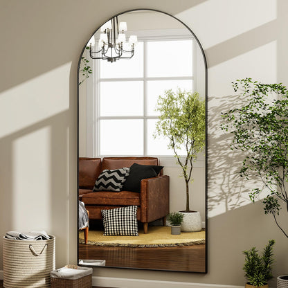 HARRITPURE 76"x46"Full Length Mirror - Arch Floor Mirrors with Aluminum Alloy Frame Free-Standing Wall Mounted or Leaning Large Bedroom Dressing Mirror,Black