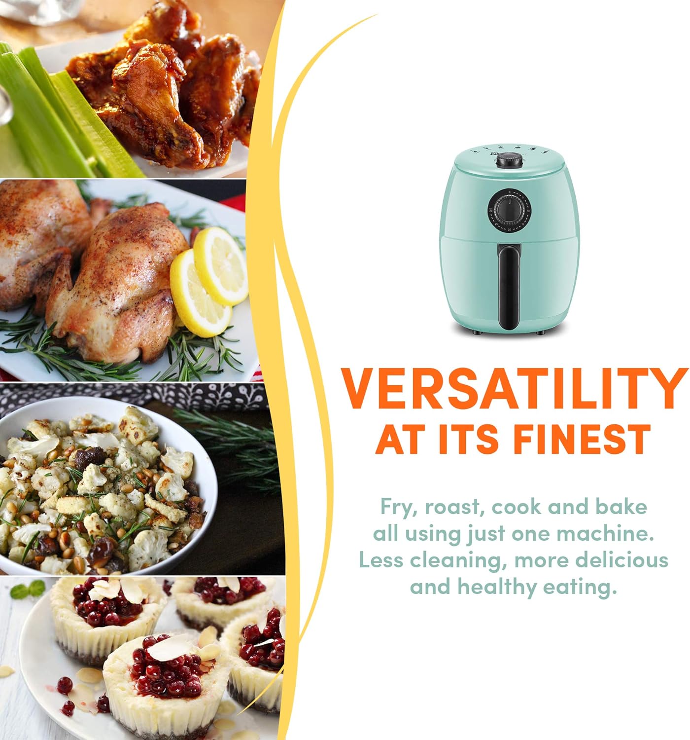 Elite Gourmet EAF0201BLX Personal Compact Electric Hot Air Fryer | Oil-Less Healthy Cooker, 1000W, 2.1 Quart