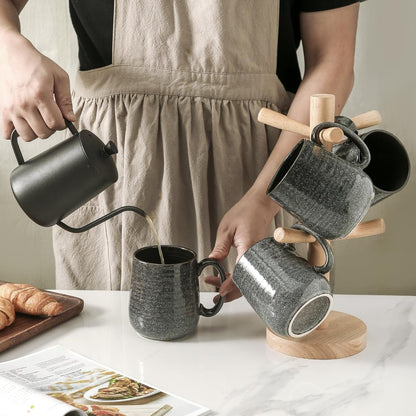 15 OZ Set 6 HASENSE Ceramic Coffee Mugs - Large Coffee Cups of with Handle for Hot Beverages, Porcelain Latte Mugs
