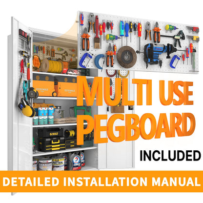 Large Metal Cabinet Two Lockable Metal Doors Four Wheels,Four Adjustable dividers can be Used as Tool File Storage Suitable for garages Schools Gyms Offices
