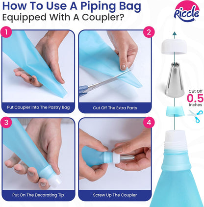 Riccle Cake Decorating Kit - 88 Pcs with Turntable, 50 Disposable Piping Bags, 24 Tips & More