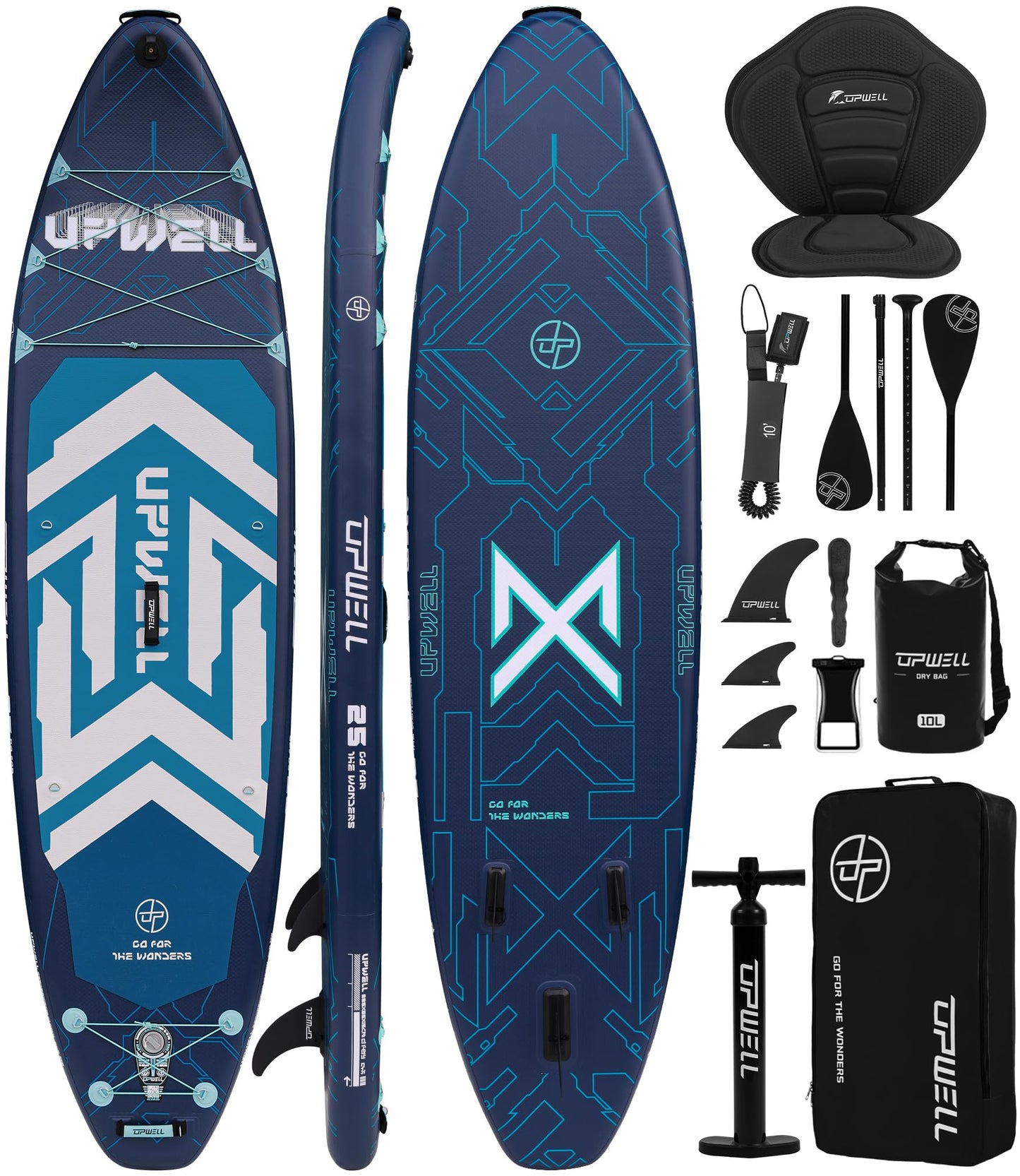 UPWELL 11'6"×35" Extra Wide Inflatable Paddle Board, Stand Up Paddle Board with Kayak Seat, Sup Paddle Boards for Adults, Chipmech Blue