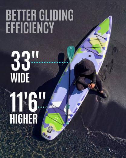 ZLX 11'6" Extra Wide Inflatable Paddle Board, Touring Stand Up Paddleboard, Fast-Tracking SUP for Long-Distance, Stable Center Fin, Portable Backpack & Accessories for Adults, 500lb/3 People/Family