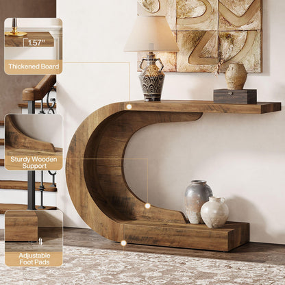 Tribesigns 43.3" Mid-Century Modern Console Table for Entryway, Wood C-Shaped Hallway Entry Accent Table for Living Room, Entrance, Foyer, Easy Assembly, Brown