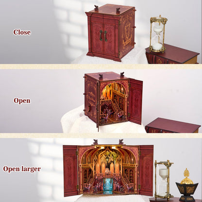 TOYQI Book Nook Kit, DIY Miniature House Kit for Adults, 3D Wooden Puzzle Booknook Bookshelf Insert, Fold-Out Dollhouse Fantasy World Diorama with 3 Display Mode
