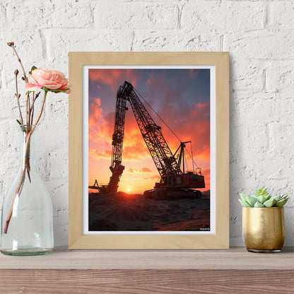 YEEIFFD Sunset Construction Equipment Scene Diamond Art Kits for Adults DIY 5D Full Drill Diamond Painting Kits for Adults Beginner, Frameless Diamond Painting Craft for Home Wall Decor 12x16 Inch