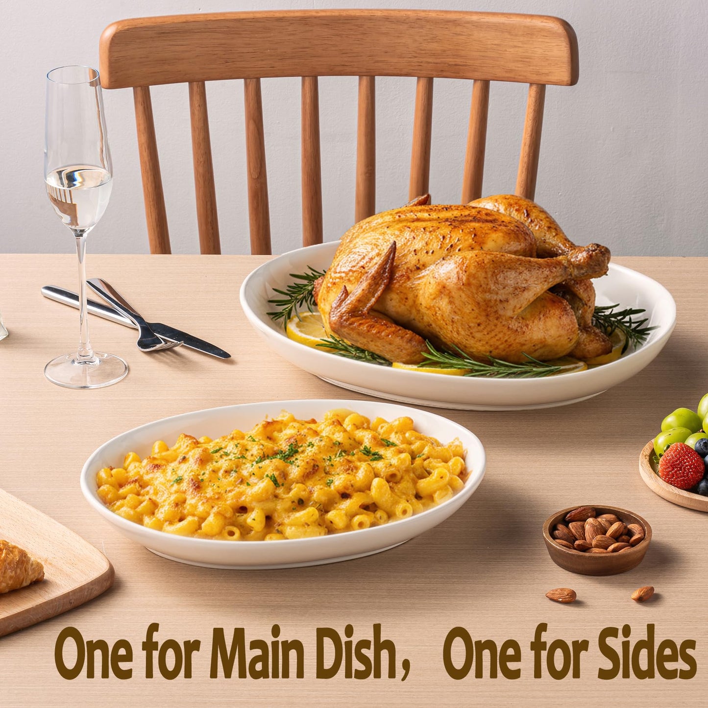 Gacoree Oval Serving Platters Set of 2 (14" & 12"), Large Deep Ceramic Serving Dishes for Entertaining, Turkey, Fish, Salad, Oven Safe White Porcelain Serving Plates