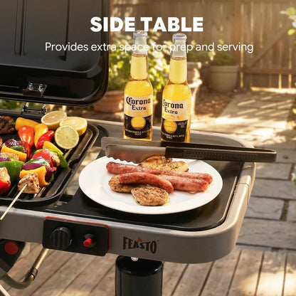 Feasto Propane Gas Grill with Foldable Cart & Heavy-Duty Build, All-Terrain Large Wheels for Easy Moving, BBQ Grill for Outdoor Cooking, Backyard, Camping & Tailgating