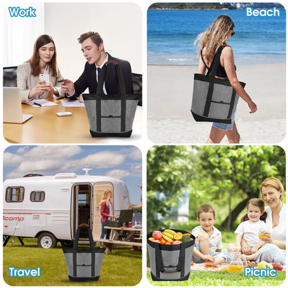 Insulated Cooler Bag, Reusable 30 Cans Insulated Bag, Soft Portable Grocery Bags for Shopping Food Lunch Travel Beach Camping (Gray)