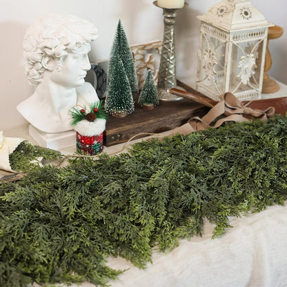 9FT Real Touch Christmas Cedar Garland - 1PCS, Artificial Pine Needles Garlands Realistic Fake Green Faux Garland for Holiday Fireplace,Table,Window,Stairs,Mante,Indoor Outdoor Decor
