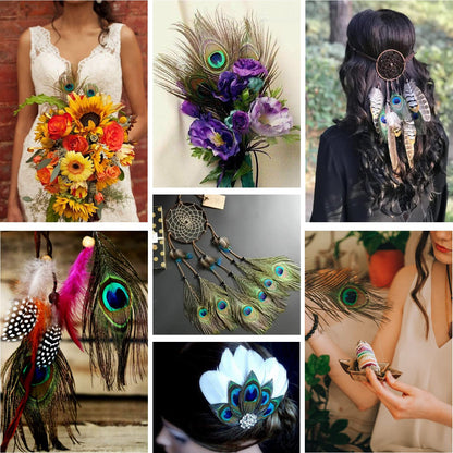 THARAHT 120pcs Peacock Feather Natural in Bulk 10-12 inch 25-30cm for Craft Vase Wedding Home Party Christmas Day Decoration Peacock Feathers
