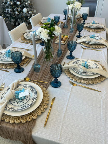 Laquedecraft 13.8" Set of 6 Round Corn Husk Placemats | Boho Woven Rattan Table Mats | Farmhouse Wicker Spring Plate Chargers Like Water Hyacinth, Seagrass for Wedding, Party, Christmas, Events