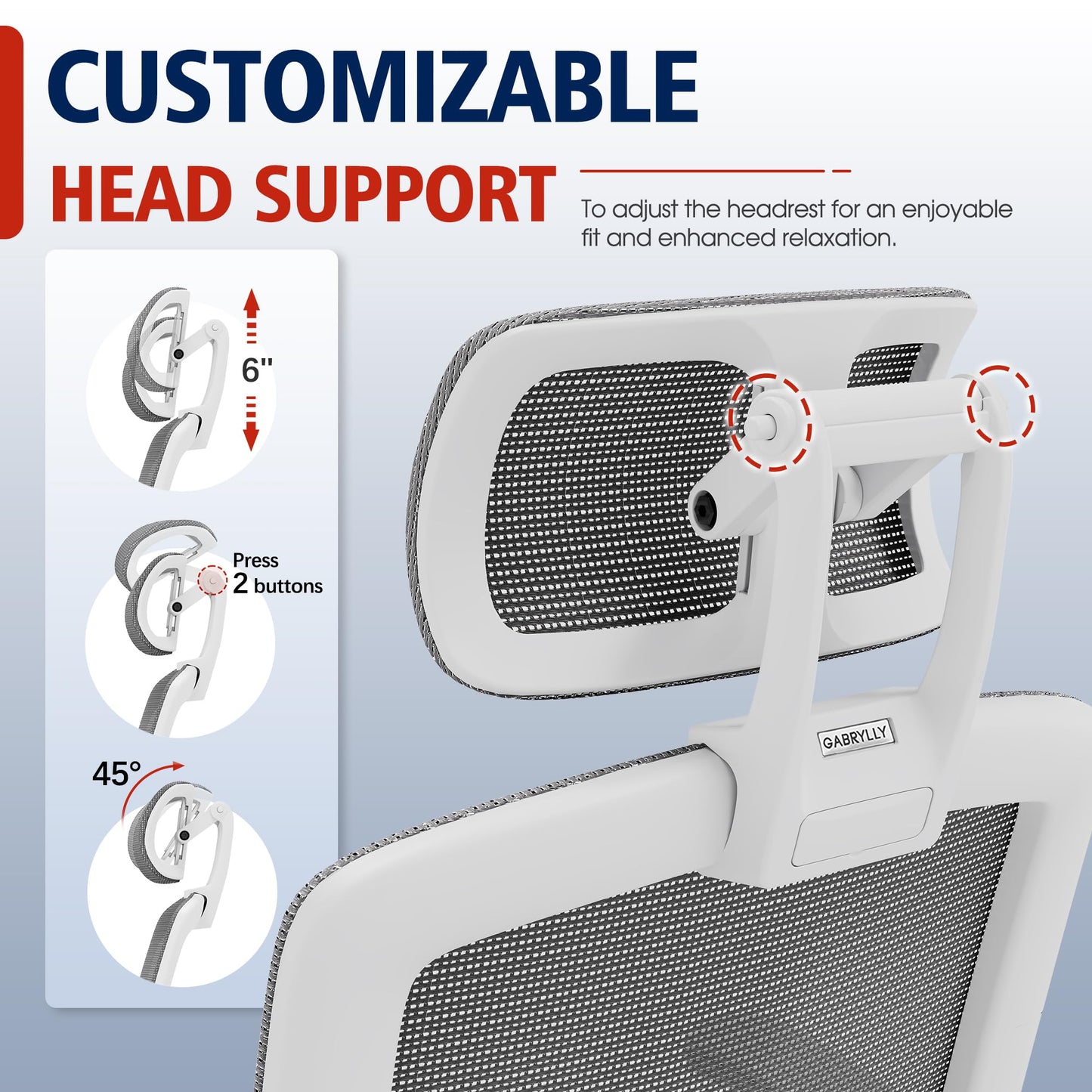 GABRYLLY Ergonomic Office Chair, High Back Home Desk Chair with Headrest, Flip-Up Arms, 90-120° Tilt Lock and Wide Cushion, 300LBS Mesh Chairs for Man Woman, White Task Chair(Dark Grey,GY01WDG)