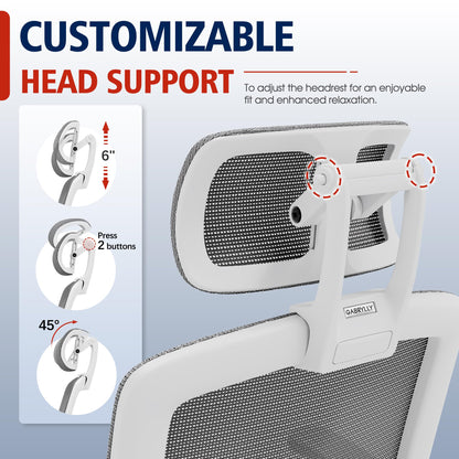GABRYLLY Ergonomic Office Chair, High Back Home Desk Chair with Headrest, Flip-Up Arms, 90-120° Tilt Lock and Wide Cushion, 300LBS Mesh Chairs for Man Woman, White Task Chair(Dark Grey,GY01WDG)