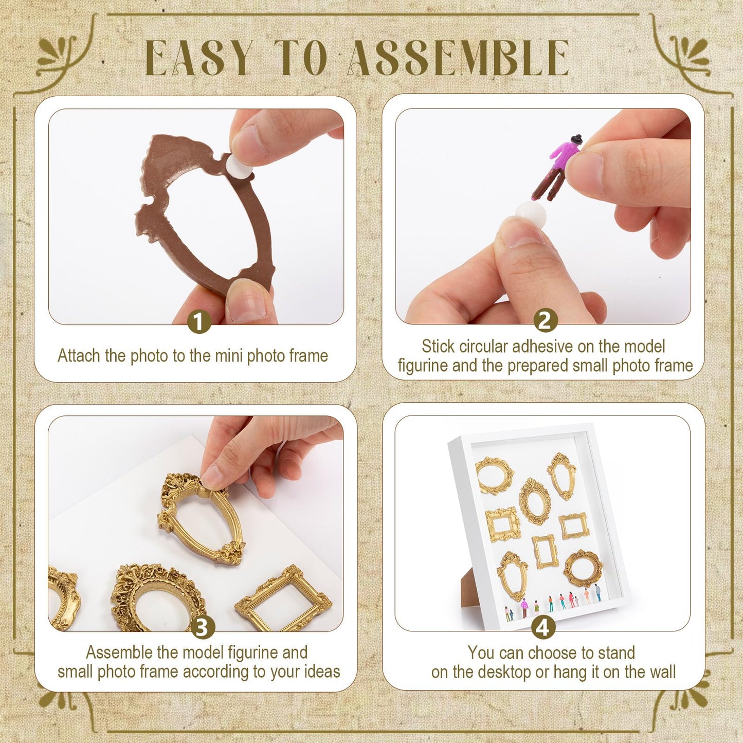 Lineshading 8 x 10 inch DIY Mini Shadow Box Kit Museum Design Silhouette Shadow Box Frame with 10 Mini Gold Frames & 10 Museum Themed Figurines for Pictures, Crafts & Home Decor Gift(White)