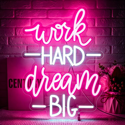 Ebdobgbs Work Hard Dream Big Neon Sign Led Neon Lights Neon Signs for Wall Decor Light Up Sign for Birthday Party Club Gift